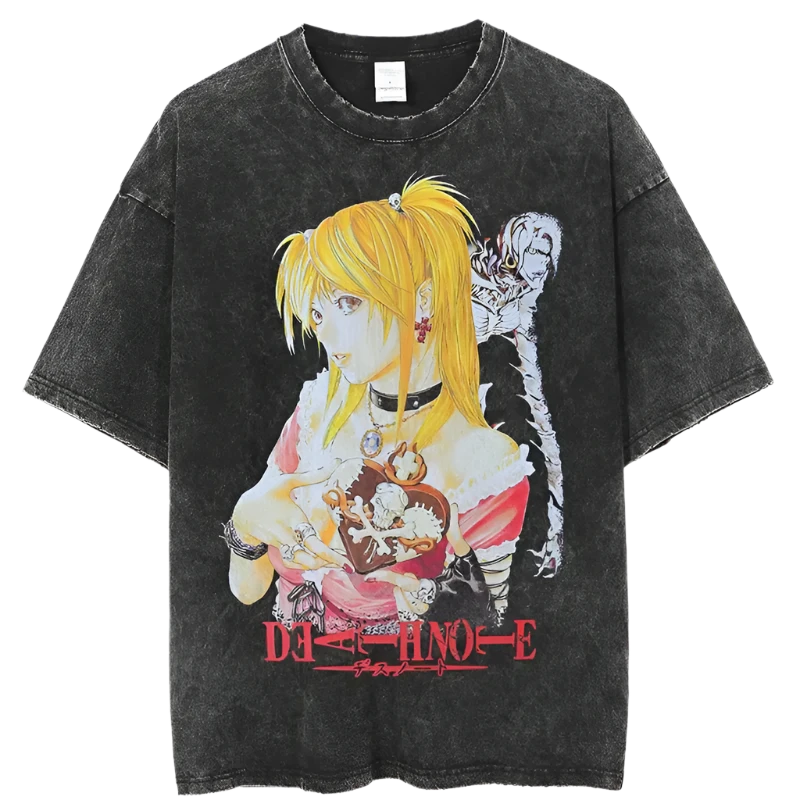 Vintage Washed Tshirts for Men Digital Printing Anime Graphic